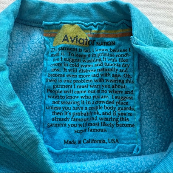 Aviator Nation Aqua Blue Bolt Stripe Crewneck Sweatshirt Size Large - Picture 3 of 4